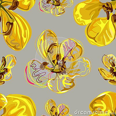 Seamless pattern,Graphic design, Cassia flower in abstract style on black background Vector Illustration