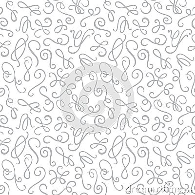 Seamless pattern. Gray hand drawn elements curls isolated on the white background. Vector Illustration