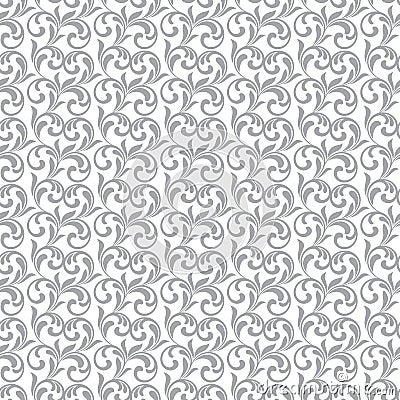 Seamless pattern. Gray swirls and foliage isolated on a white background. Vector Illustration