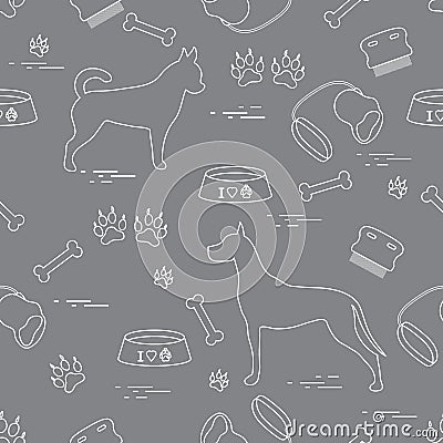 Seamless pattern with great dane and chihuahua, silhouette, comb Vector Illustration