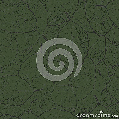 Seamless pattern of green alder leaves with dark veins lying on each other. Vector Illustration