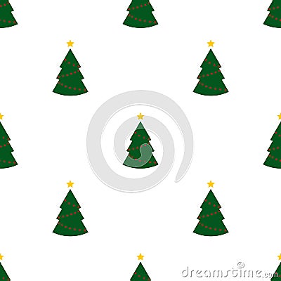 Seamless pattern with green christmas trees and stars on white background. Abstract ,wrapping decoration. Merry Christmas holiday Stock Photo