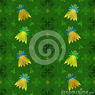 Seamless pattern for Patrick`s day with fairies Vector Illustration