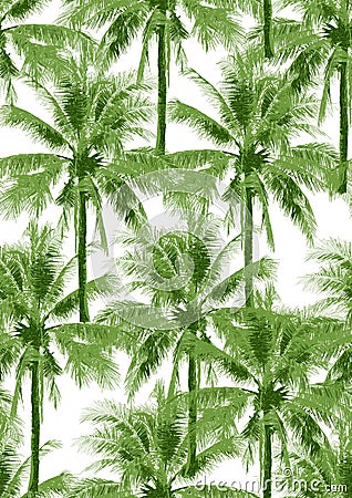 Seamless pattern green coconut tree illustration on white Cartoon Illustration