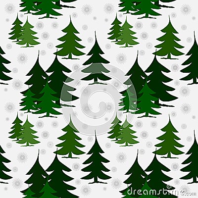 Seamless pattern green fir trees on snow Stock Photo