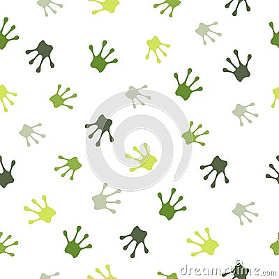 Seamless pattern with green frog footprints. Animal foot colorful icon Vector Illustration