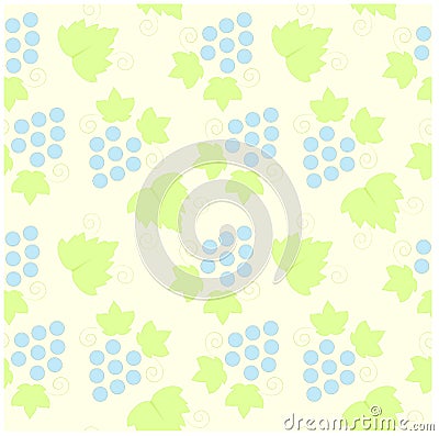 Seamless pattern green grape leaves and blue fruits Vector Illustration