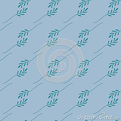 Seamless pattern of green leaves on a blue background. Vector file. Vector Illustration