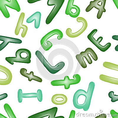 Seamless pattern with green letters. Wallpaper with ABC. Vector Illustration