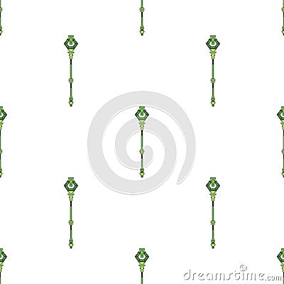 Seamless pattern with green magic staff icon on white background. Magic wand, scepter, stick, rod. Vector illustration Vector Illustration