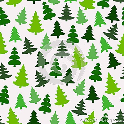 Seamless pattern with green silhouettes of fir-trees and pines. Winter forest background. Scrapbook digital paper Vector Illustration