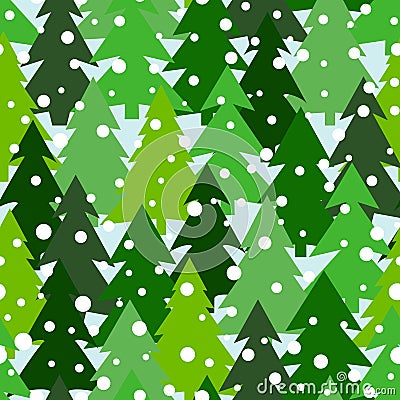 Seamless pattern with green silhouettes of fir-trees and pines. Winter forest background. Scrapbook digital paper Vector Illustration