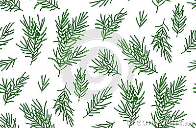 Seamless pattern of green spruce branches on a white background. Vector Illustration