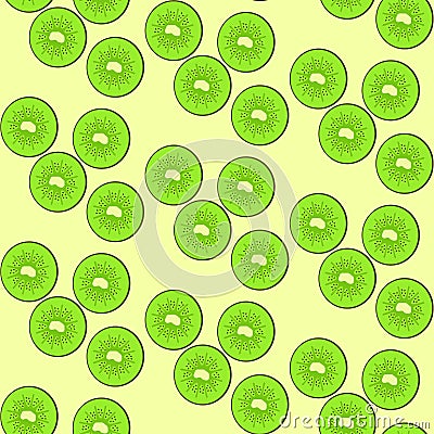 Seamless pattern with green tasty kiwi split on circles Stock Photo