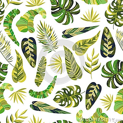 Seamless pattern with green tropical leaves Vector Illustration