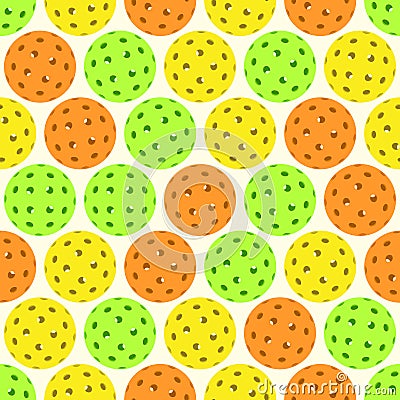 Seamless Pattern of Green, Yellow and Orange Outdoor Balls for Pickleball Vector Illustration