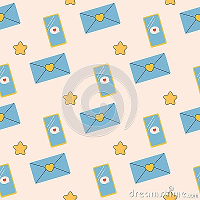 seamless pattern groovy phone, letter, valentine's day Stock Photo