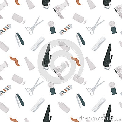 Seamless pattern hairdressing in doodle on white background Vector Illustration