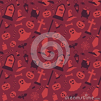 Seamless pattern with halloween accessories Vector Illustration