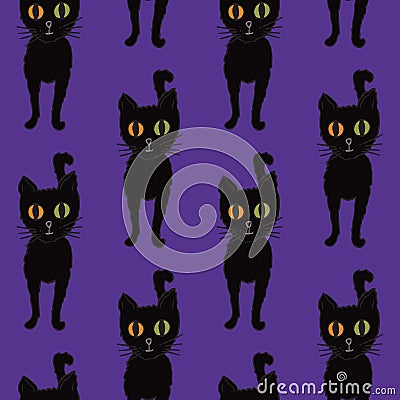 Seamless pattern for Halloween. Black cats with multicolored eyes. Hand drawing. Vector. Vector Illustration