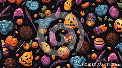 seamless pattern with pumkin halloween pastel halloween candy Stock Photo