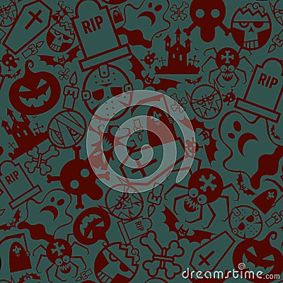 Seamless pattern for Halloween. Pumpkin, ghost, vampire, coffin and more. Isolated. Vector Illustration