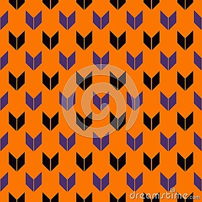 Seamless pattern in Halloween traditional colors with arrows motif. Repeated mini brackets. Simple print with pointers Vector Illustration