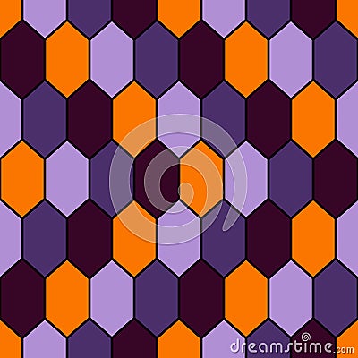 Seamless pattern in Halloween traditional colors with diamonds grid. Turtle shell motif. Honeycomb wallpaper. Vector Illustration