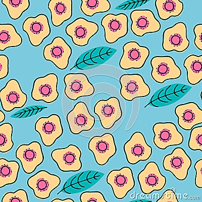 Seamless pattern with hand drawn abstract flowers and leaves for surface design and other design projects Vector Illustration