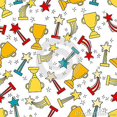 Seamless pattern with hand-drawn awards Vector Illustration