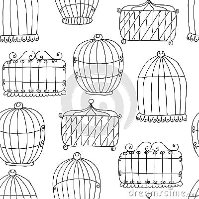 Seamless pattern with Hand drawn Birdcage. Vector Print Vector Illustration