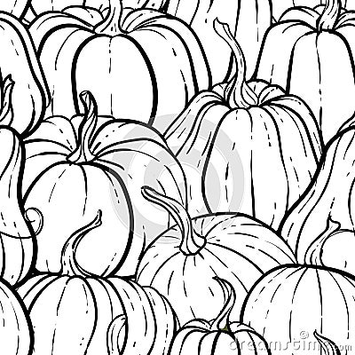 Seamless pattern with hand drawn black and white pumpkin. Cute autumn pattern Seamless textile. design for greeting card and Vector Illustration