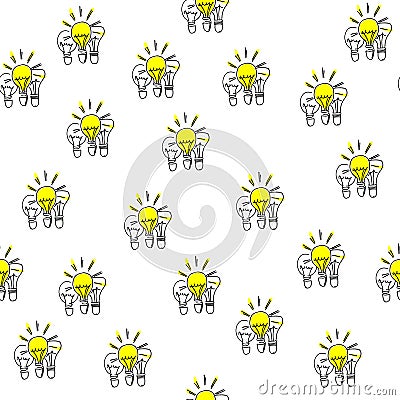 Seamless pattern. Hand drawn bulbs trios. Electricity theme. Also a concept of leadership and success Vector Illustration