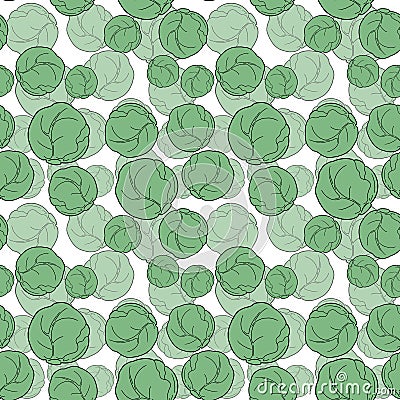 Seamless pattern with hand drawn cabbage on white backdrop. Stock Photo