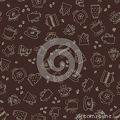 Seamless pattern of hand-drawn coffee icons Vector Illustration