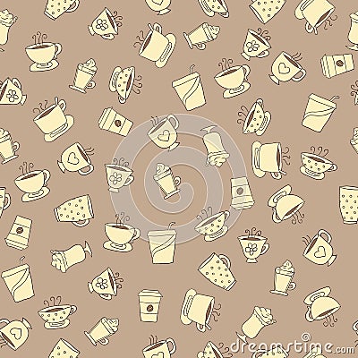 Seamless pattern of hand-drawn coffee icons Vector Illustration