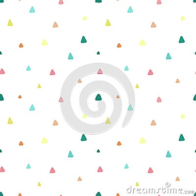 Seamless pattern of hand-drawn colored triangles on a light background. Illustration for children, room, textile, clothes, cards, Stock Photo