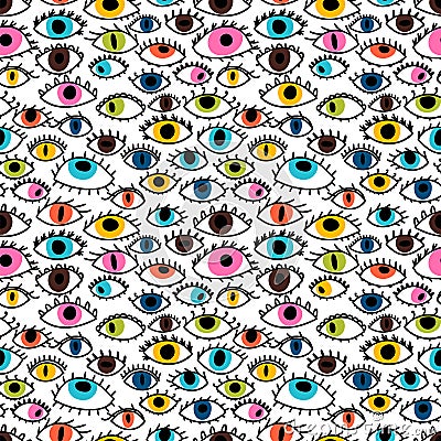 Seamless pattern with hand drawn colorful eyes. Fashion style. Stylish background. Evil eye, magic, witchcraft Vector Illustration