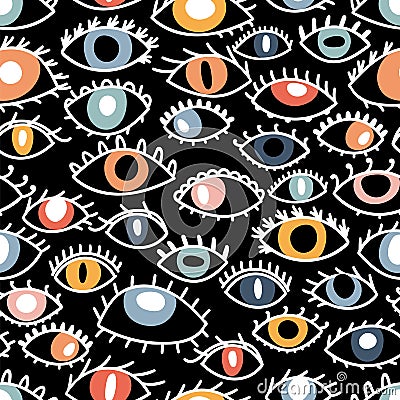 Seamless pattern with hand drawn colorful eyes. Fashion style. Stylish background. Evil eye, witchcraft, magic Vector Illustration