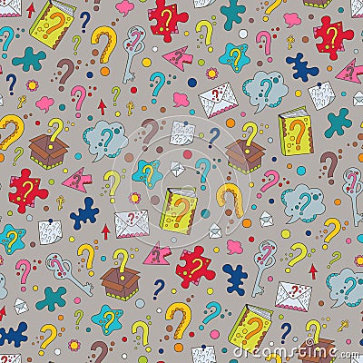 Seamless Pattern of Hand-Drawn Colorful Question Marks Vector Illustration