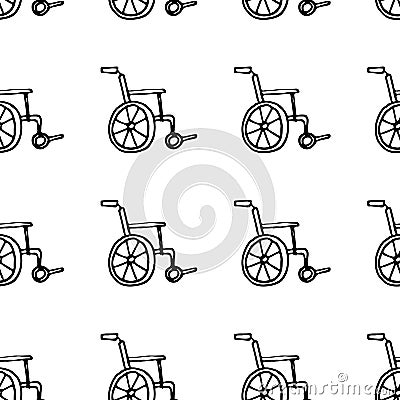 Seamless pattern hand drawn disabled carriage doodle. Sketch sty Vector Illustration