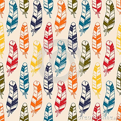 Seamless pattern with hand drawn doodle feathers. Aztec vector elements for textile, print or wallpaper Vector Illustration