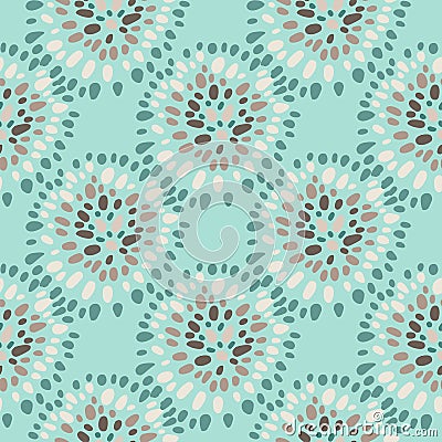 Seamless pattern with hand drawn ethnic elements. Dot circles and background in blue and aquamarine tones Cartoon Illustration