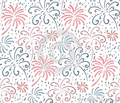 Seamless pattern with hand drawn fireworks. Colorful holiday vector endless background Vector Illustration