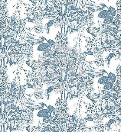 Seamless pattern with hand drawn garden flowers Vector Illustration