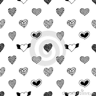 Seamless pattern of hand drawn hearts Vector Illustration