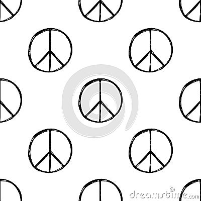 Seamless pattern with hand drawn hippie peace symbol. Hippy pacific sign. Vector Illustration