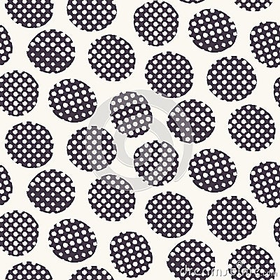 Seamless pattern. Hand drawn imperfect polka dot spot shape background. Monochrome textured dotty black and white imperfect circle Stock Photo