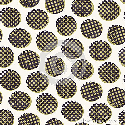 Seamless pattern. Hand drawn imperfect polka dot spot shape background. Monochrome textured dotty green circle all over print Stock Photo