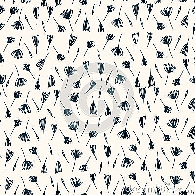 Seamless pattern with hand drawn inflorescences in Ditzy style for surface design and other design projects Vector Illustration